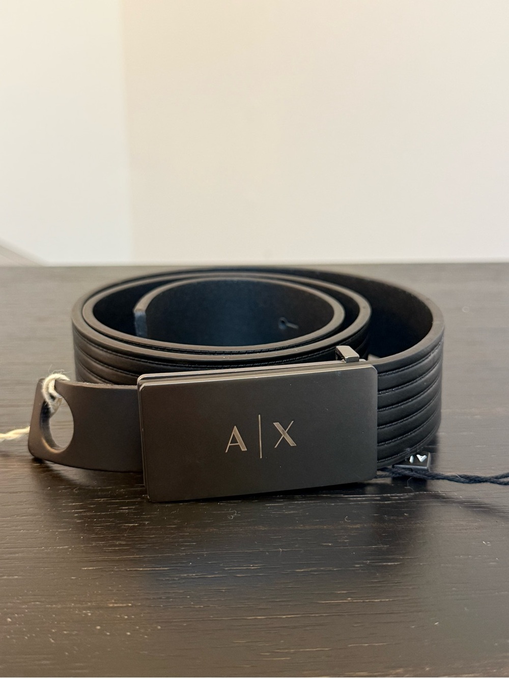 Armani Exchange Black Logo Plaque Belt